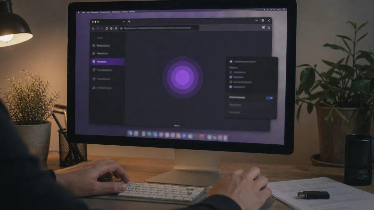 A person setting up the Tor Browser on a desktop in a home office